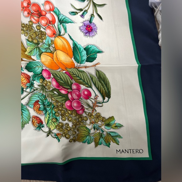 Mantero Silk Navy Trim Colorful Floral Square Scarf Made in Italy - Picture 9 of 17